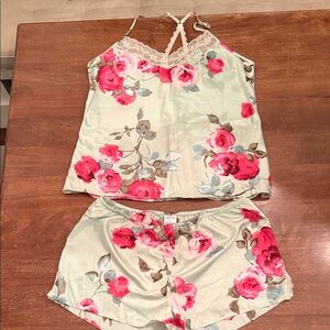 Apt. 9 Pink and Sage Floral Satin Pajama Set